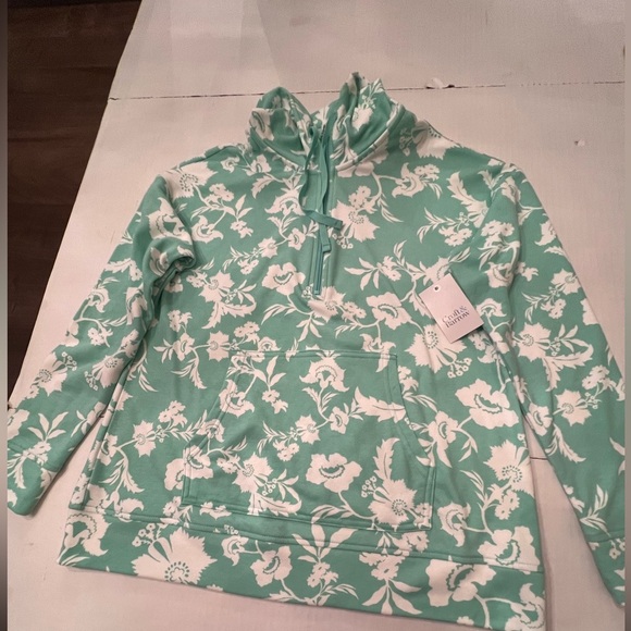 CROFT & BARROW GREEN AND WHITE FLORAL HOODY. SIZE MEDIUM - Picture 5 of 7